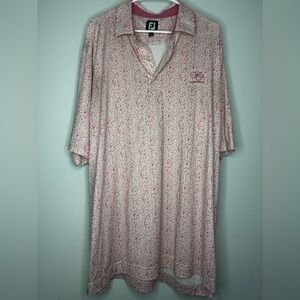 Footjoy White Patterned Polo with Red Daisy Motif